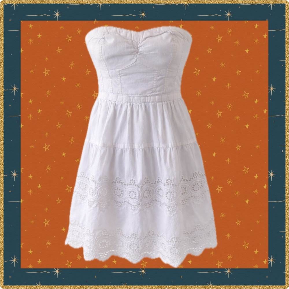 American Eagle AE White Strapless Eyelet Dress Size 4 | Smocked Back Sundress